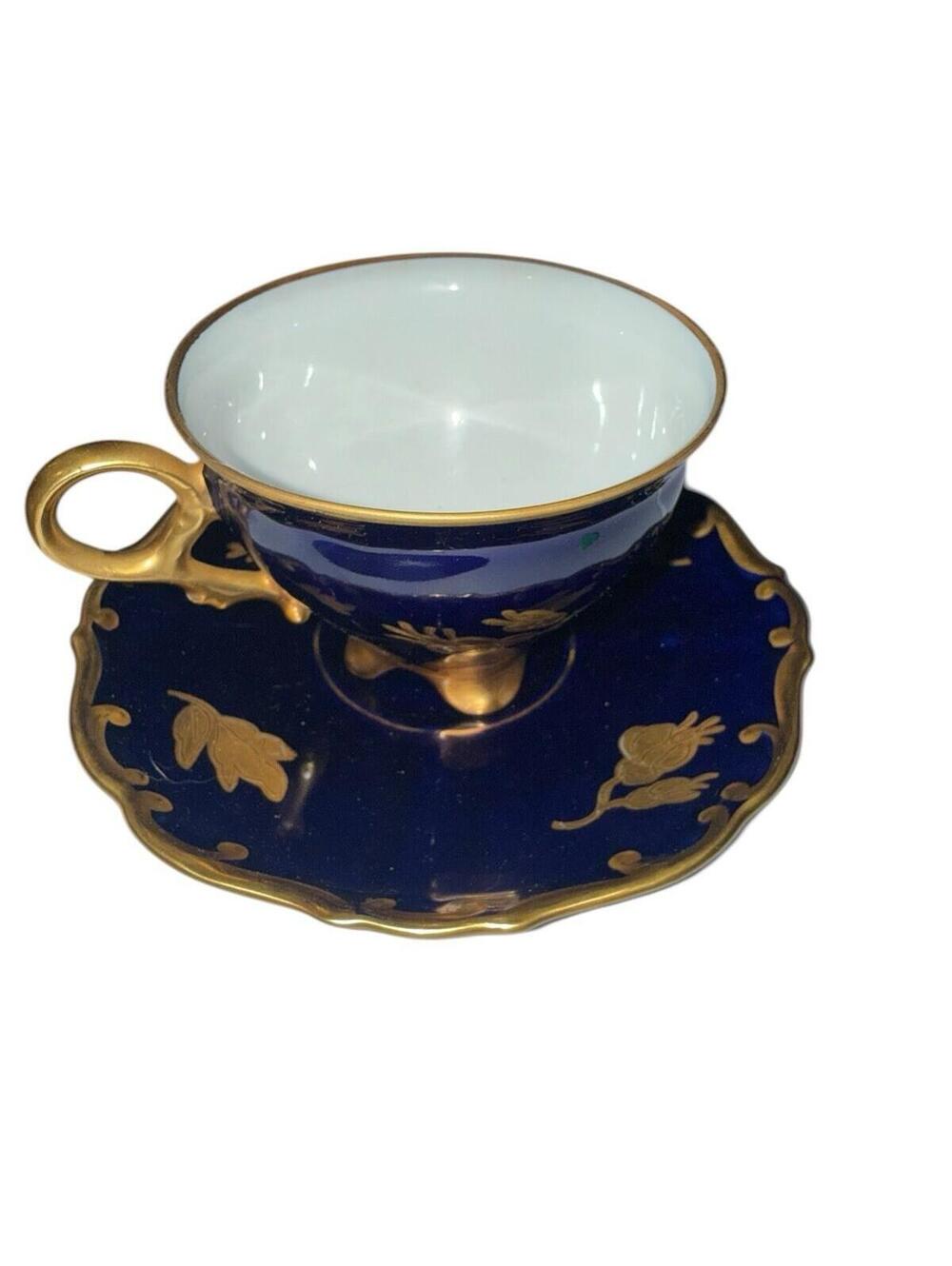 Vintage JLMENAU Graf von Henneberg Echt Kobalt Cup & Saucer Blue Gold